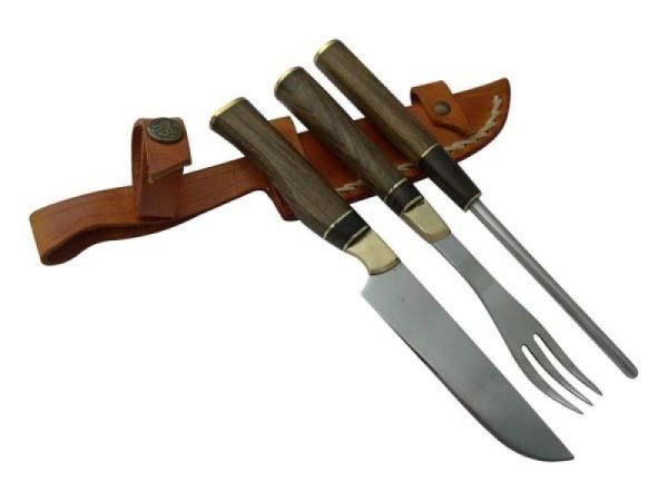 Juego Trinchar Triple Madera Combinado 11Cm Acero Inox Vaina Vaqueta - Imagen 2