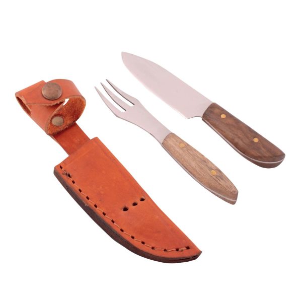 Juego Trinchar Doble Madera 7Cm Acero Inox Vaina Vaqueta