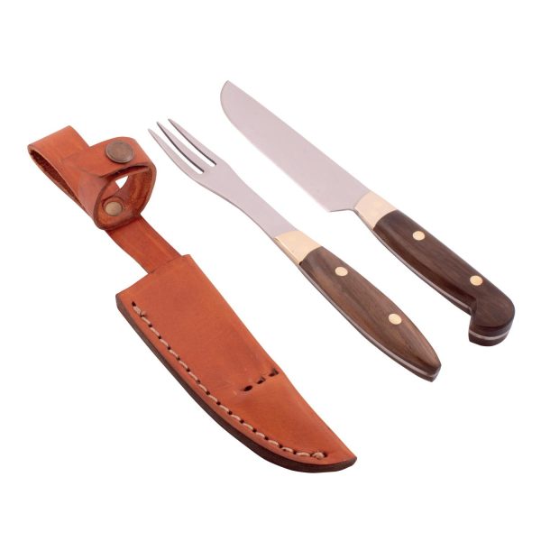 Juego Trinchar Doble Madera 11Cm Acero Inox Vaina Vaqueta
