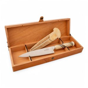 Cuchillo Trenzado En 18 Cm En Caja Fina De Madera Cedro Lustrado Estilo SERRANO TRENZADO