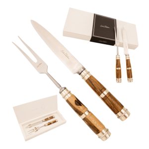 Juego De Cubierto Individual En Madera Y Alpaca 3 Virolas, Linea Fina, En Cajas Laminado Estilo AIRES DE SAN TELMO