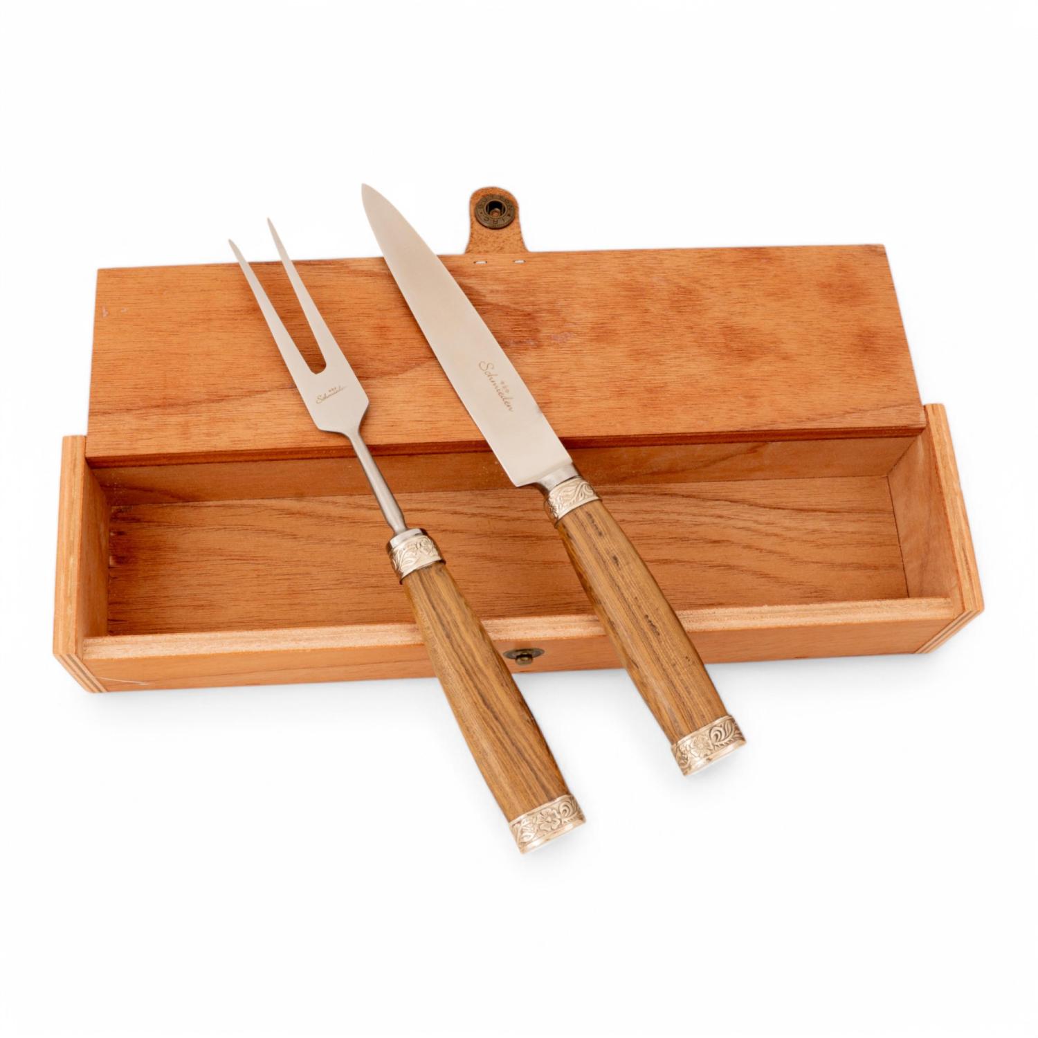 Juego De Cubiertos Individual Linea Fina Madera Con Alpaca Labrada Individual En Caja De Madera Cedro Lustrado, Estilo SOL DE MAYO - Imagen 2