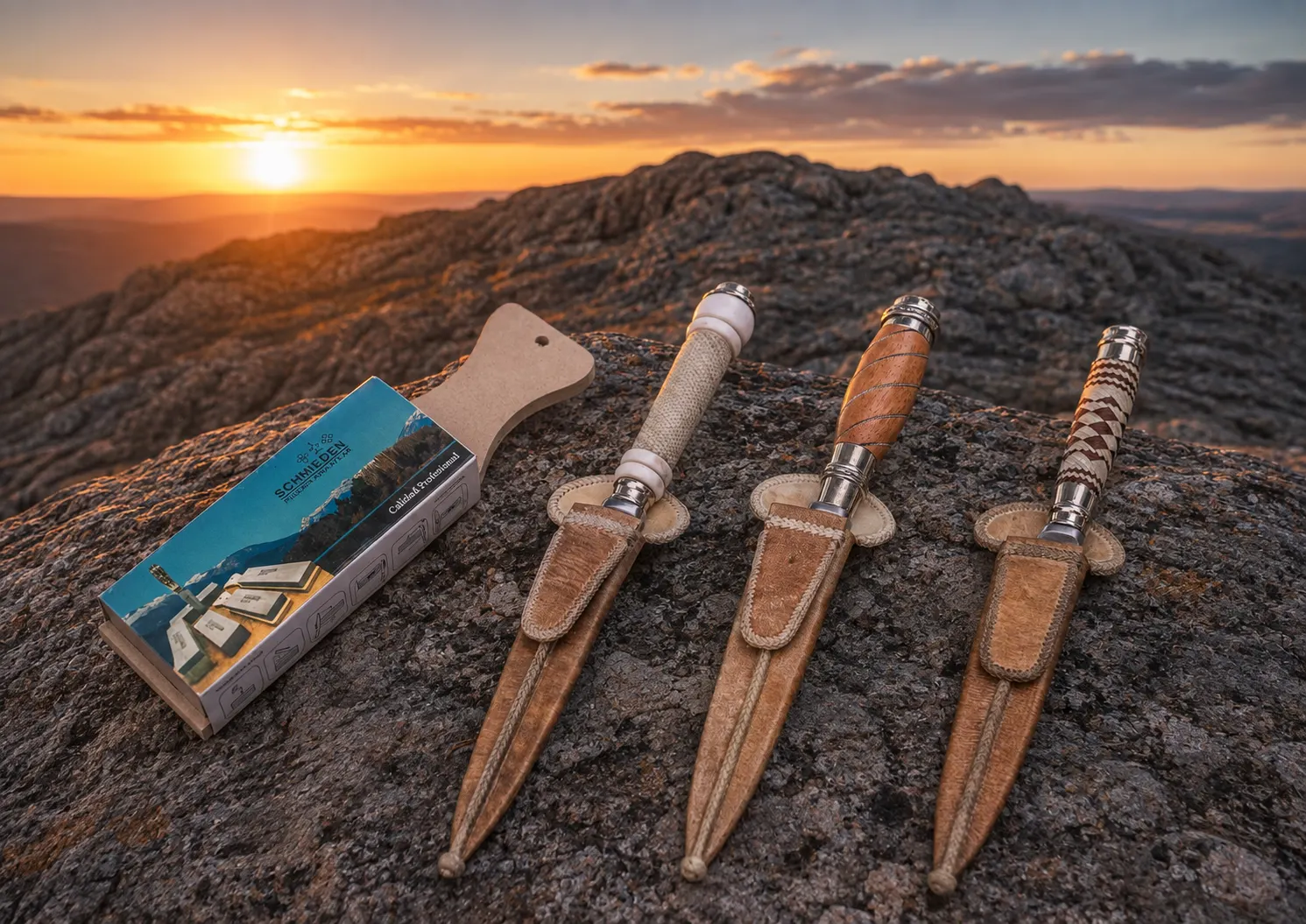 Cuchillos artesanales de Tandil sobre madera
